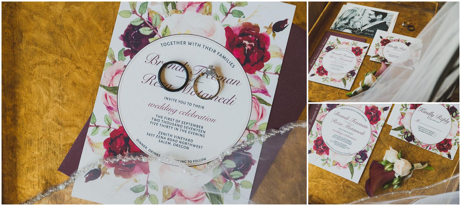 jewel toned floral wedding invitation suite 